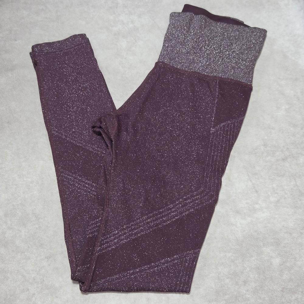 Athleta Twilight Tight Leggings XS Plum Purple Metallic Shimmer High Rise 511487